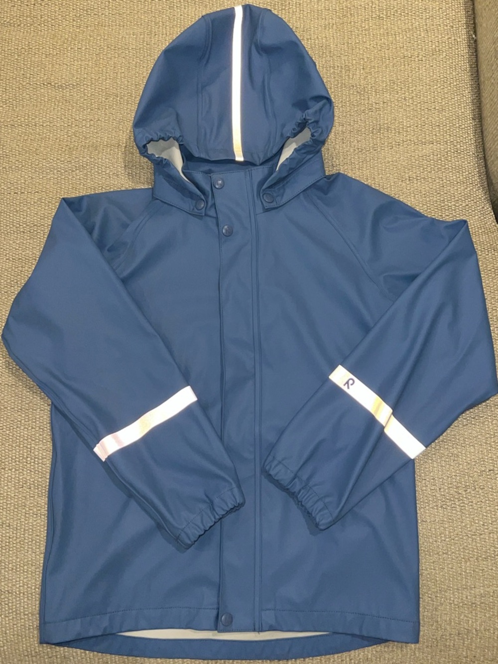 Children's Blue Hooded Rain Jacket with Reflective Accents